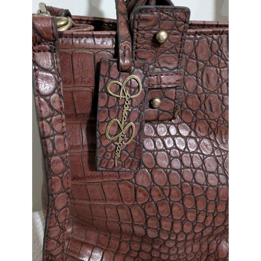 Jessica Simpson Satchel Bag Croc Embossed Faux Leather Top Handle Shoulder Bag - Picture 3 of 8